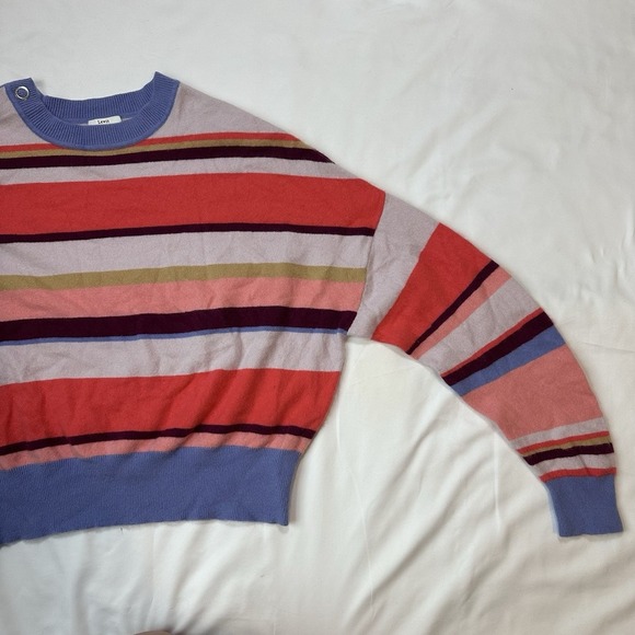 Lewit‎ XL Soft Cashmere Cropped Sweater Pink/ Purple Stripe Dropshoulder Buttons - Picture 9 of 11